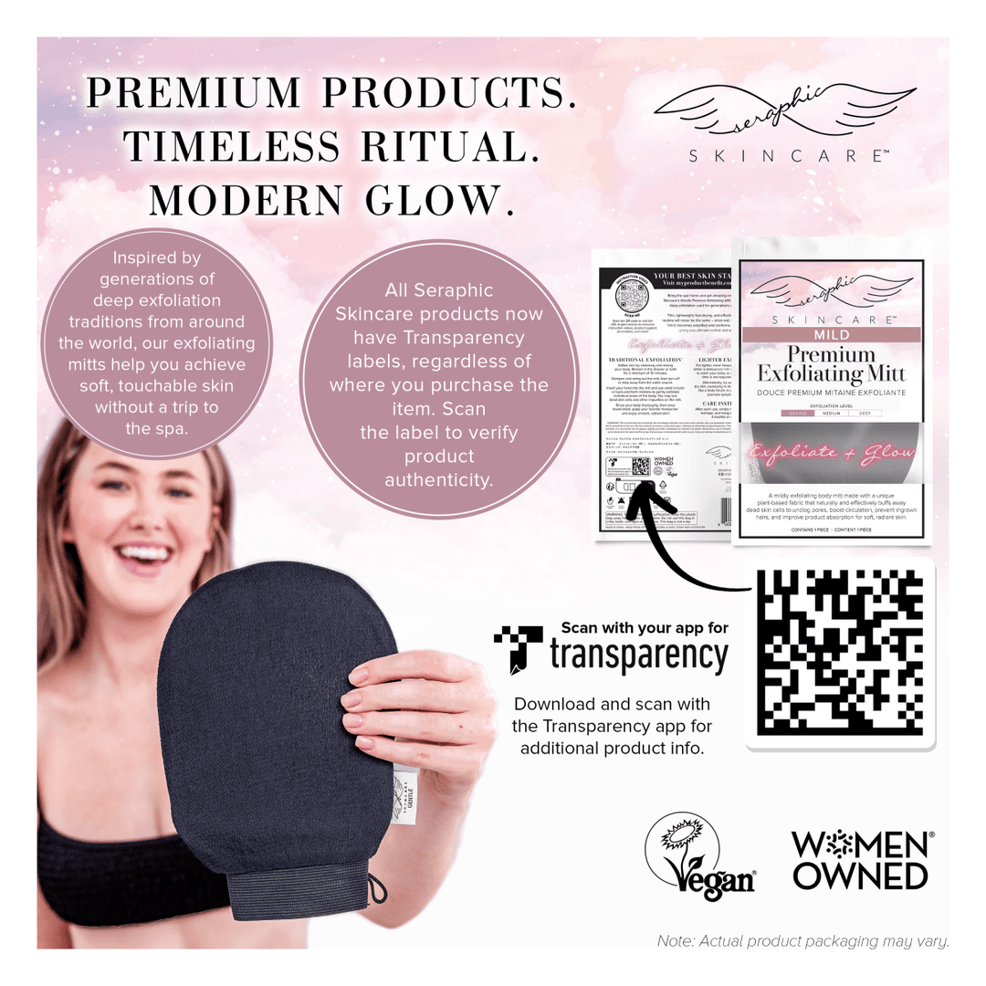 Gentle, Medium, Deep Exfoliating Mitts - Seraphic Skincare