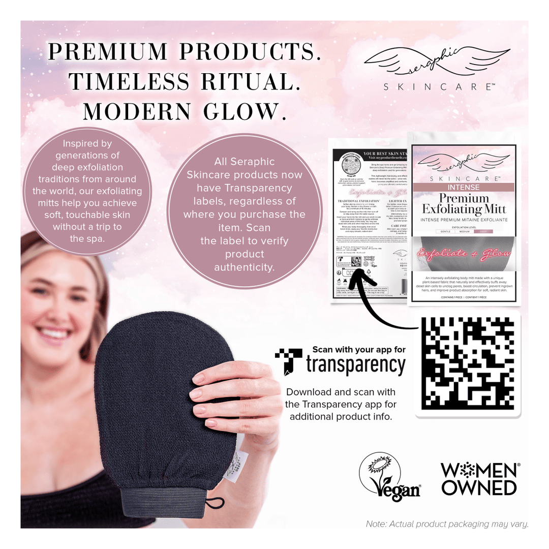 Gentle, Medium, Deep Exfoliating Mitts - Seraphic Skincare