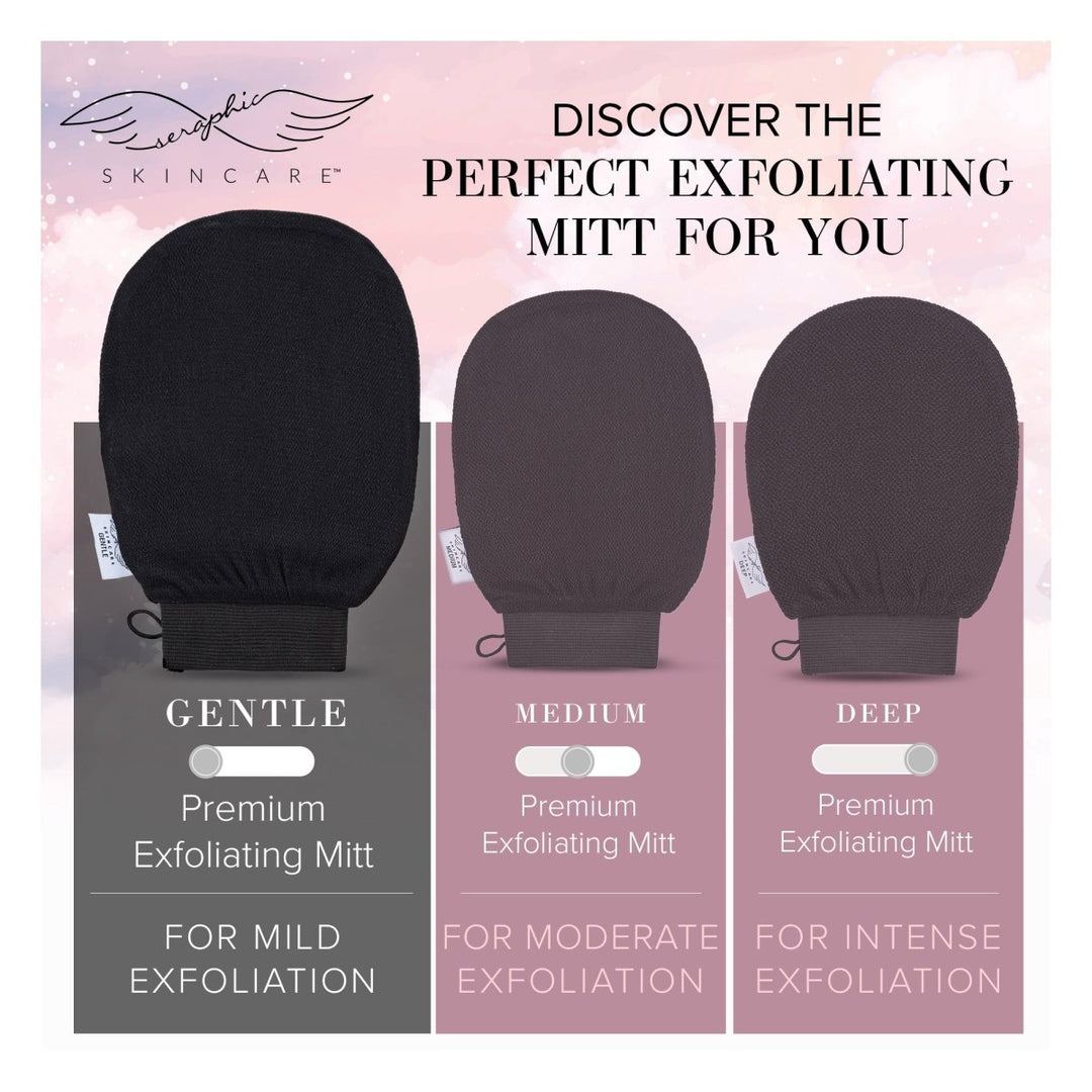 Gentle, Medium & Deep Premium Exfoliating Mitts - Seraphic Skincare