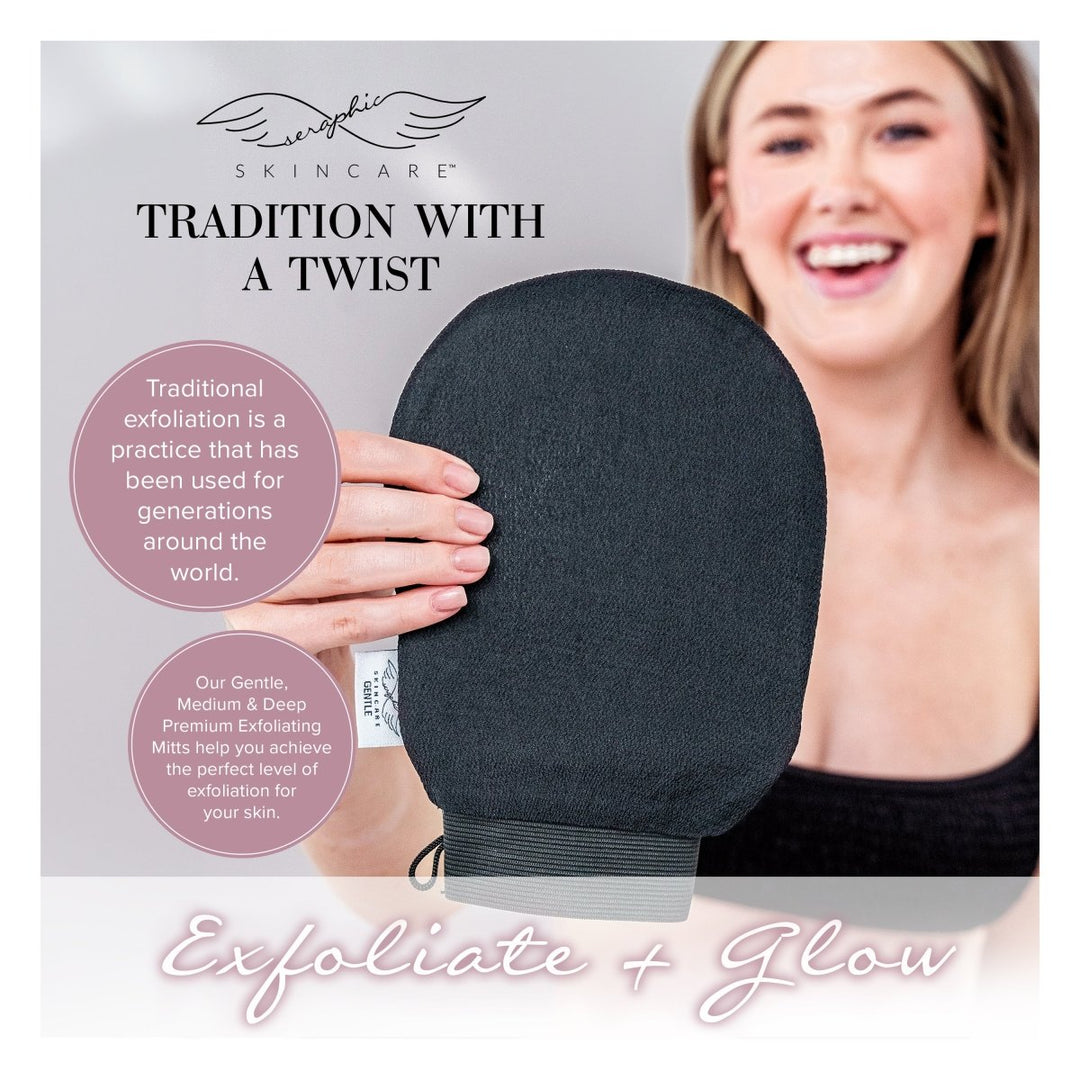 Gentle, Medium & Deep Premium Exfoliating Mitts - Seraphic Skincare