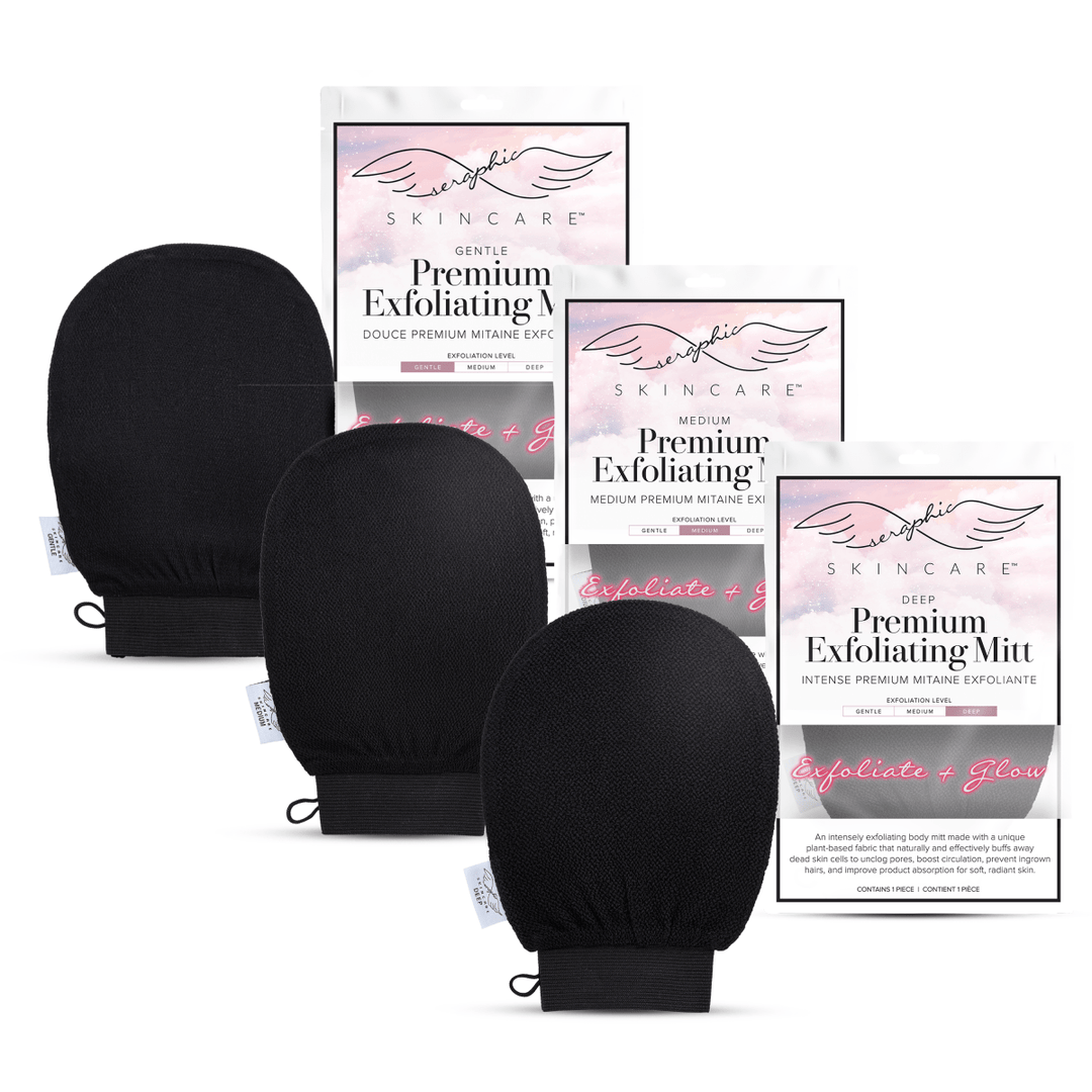 Gentle, Medium & Deep Premium Exfoliating Mitts - Seraphic Skincare